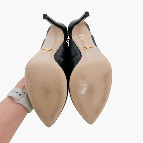 Gucci Sylvie Web Stripe Slingback Pumps EU 37 US 7 Black Pointed Toe High Heels - Picture 3 of 14
